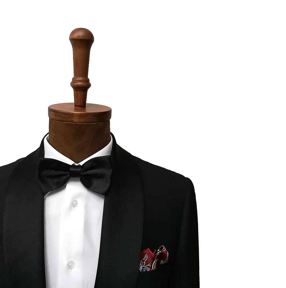 优山 纯黑色青果领修身男士结婚礼服