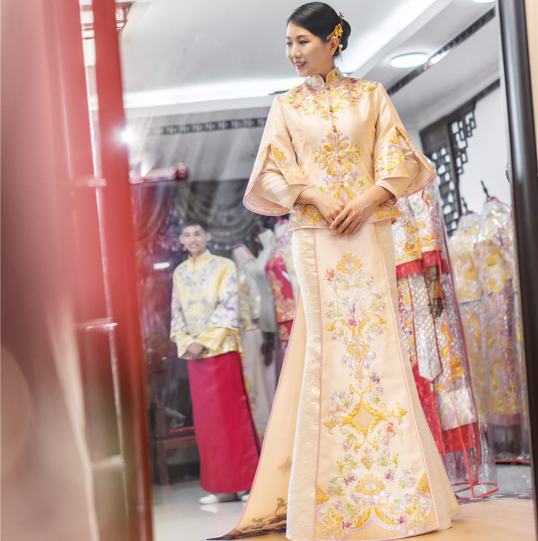 【潮婚特卖】【茛苕花开】新中式小拖尾秀禾服   