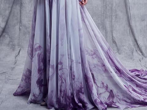 逸品定制 GA603时尚紫色飘逸抹胸礼服长裙