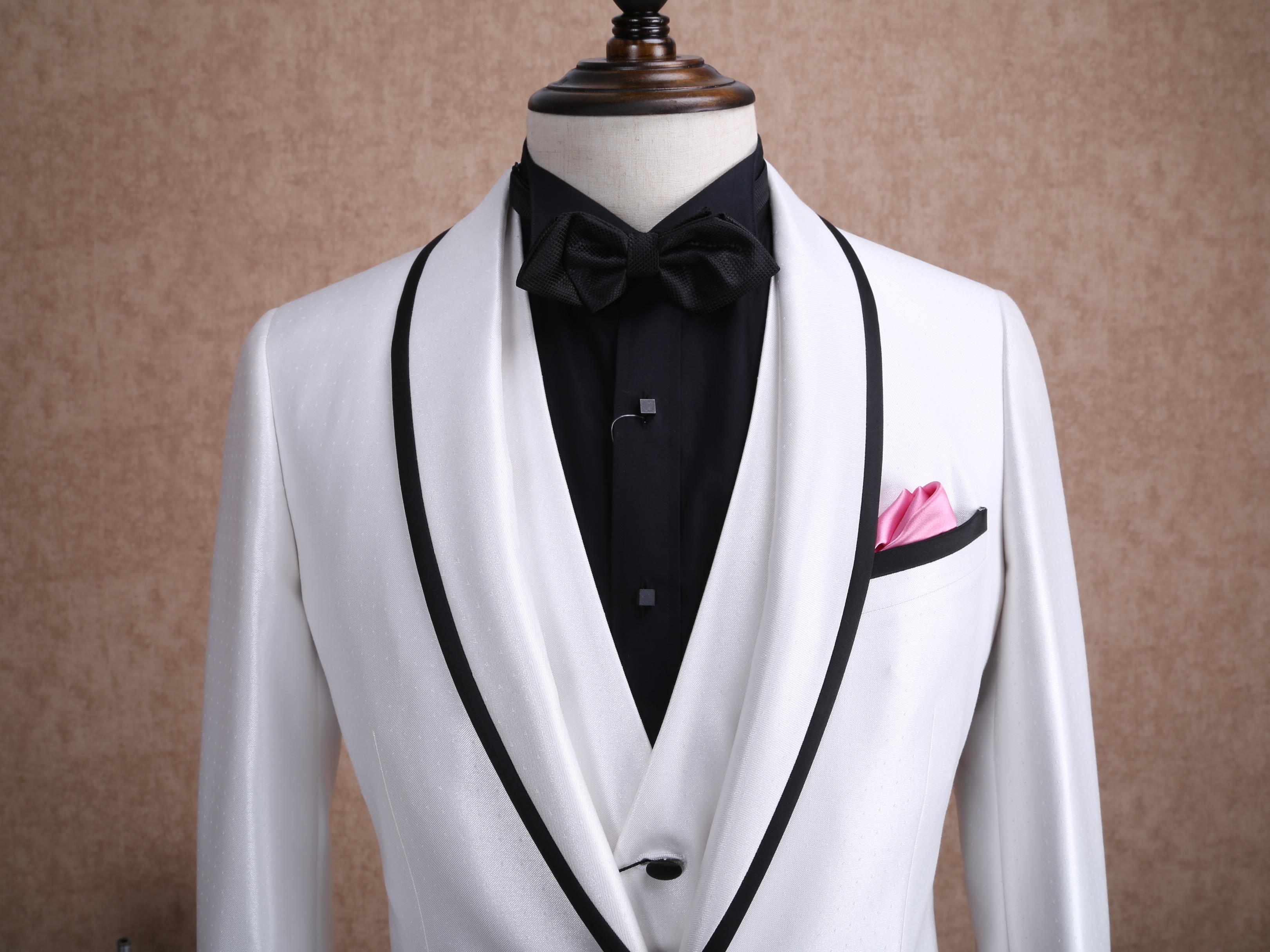 红领西服高级定制——白色青果领单排扣礼服套装