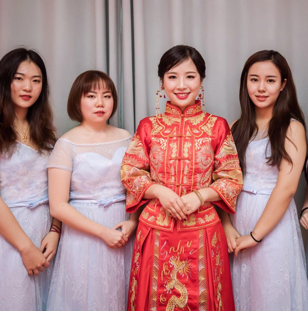 【欣薇婚纱】婚纱礼服套 --粉蓝拼纱伴娘服4件套