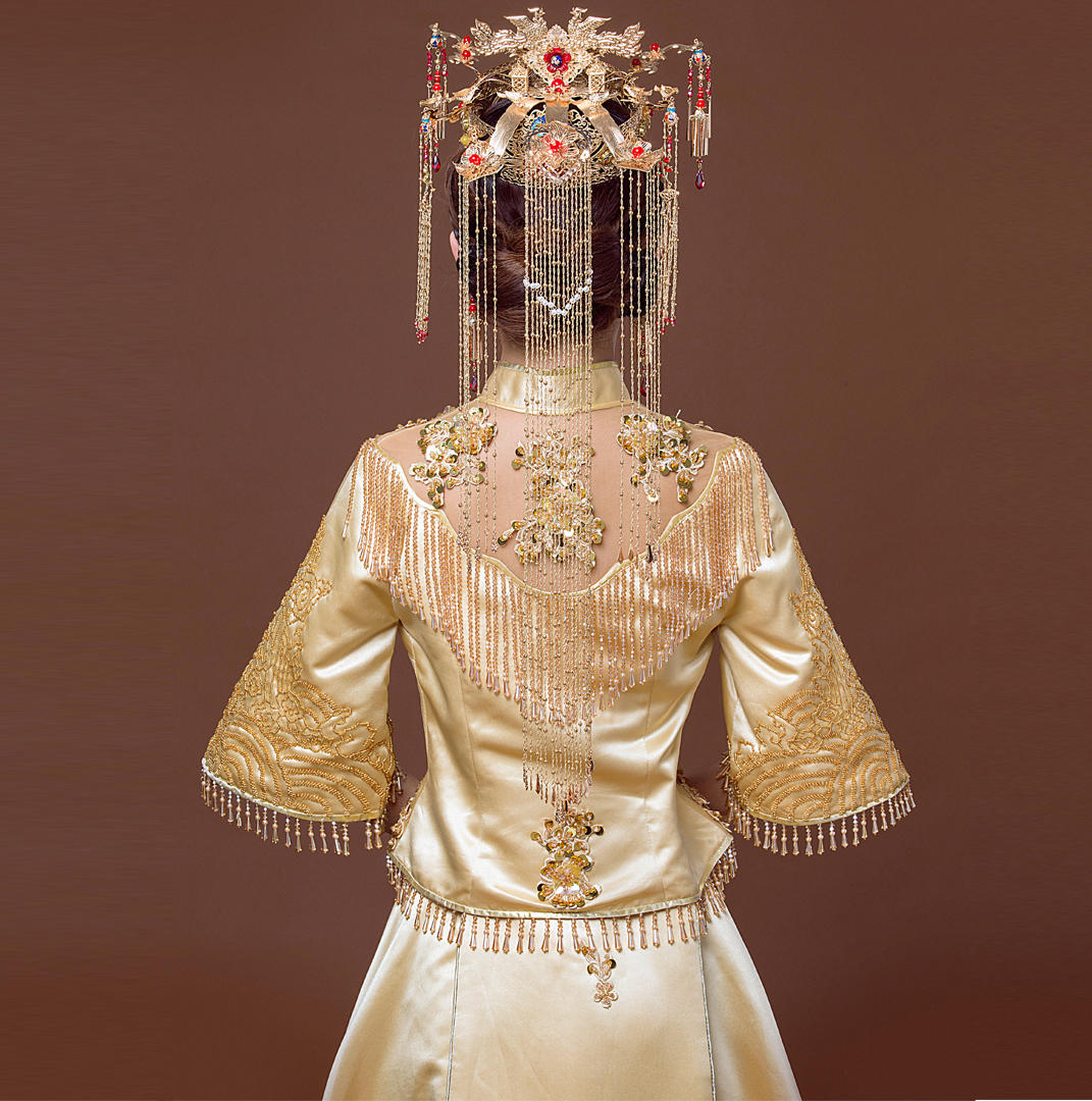 新款手工珠绣新中式双飘礼服