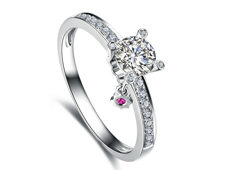 【咱们相爱吧】 白18K金钻石镶红宝石结婚戒指