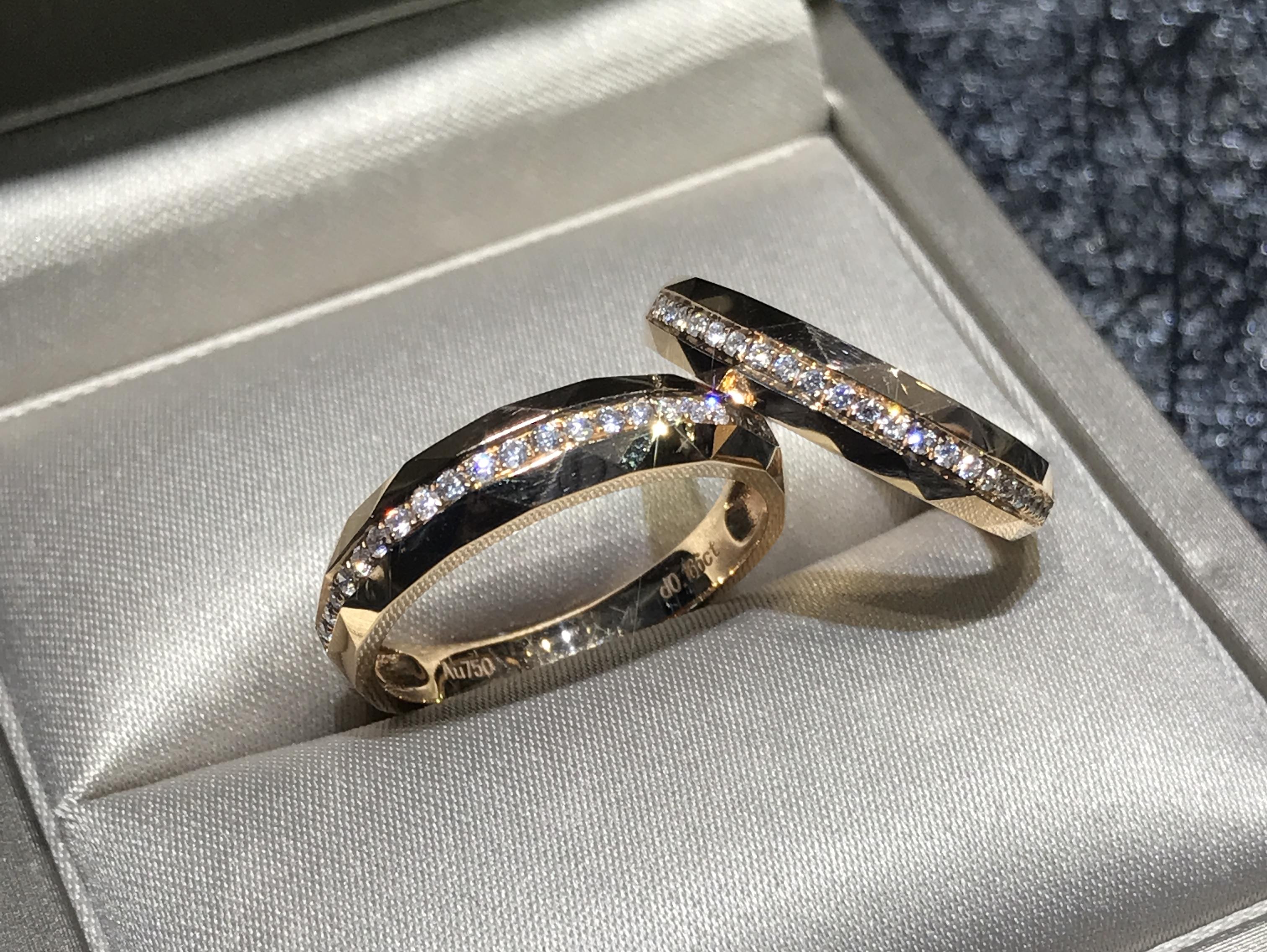 18K金 玫瑰金  钻石情侣对戒