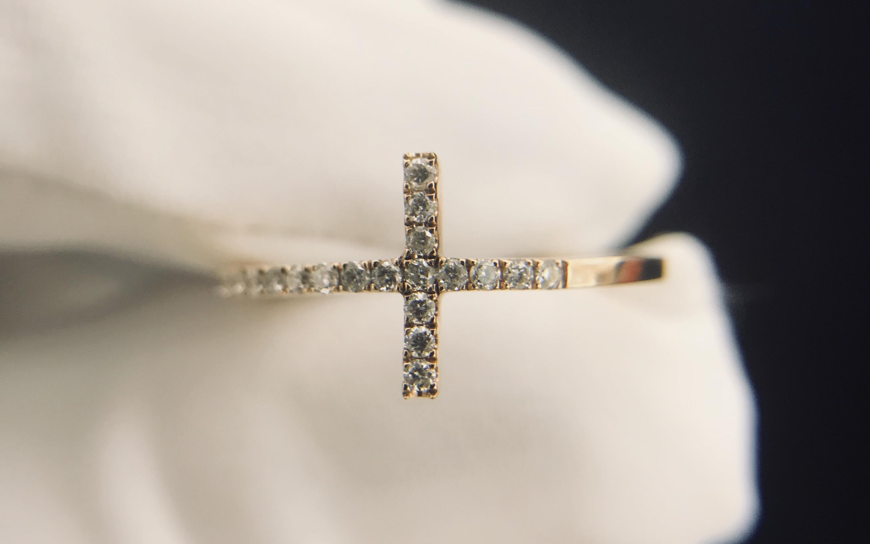 18K红十字架钻石戒指女戒