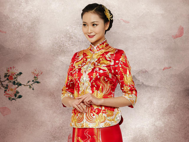 龙凤呈祥手工刺绣龙凤褂  中式婚礼服 中式嫁衣