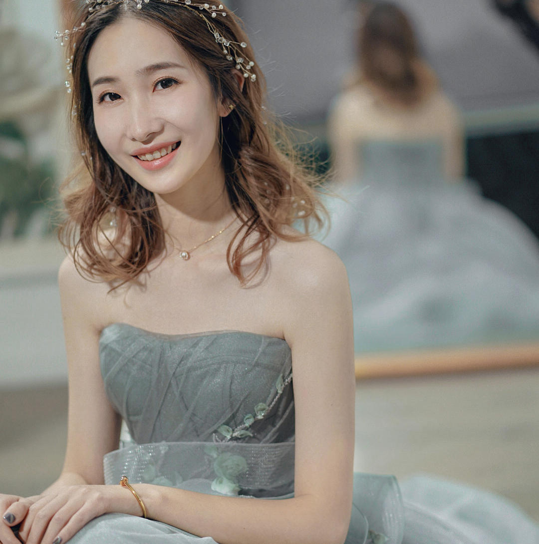 【感恩礼服特惠】蓝灰色纱裙堆褶蕾丝贴花感恩礼服