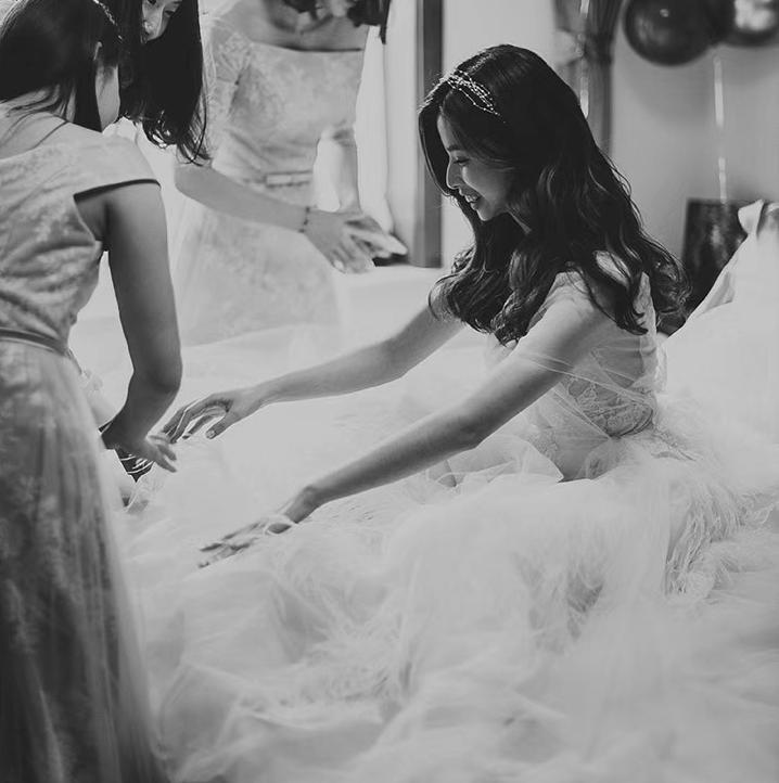 【鸵鸟毛】高级定制全手工缝制A字公主迎宾出门纱