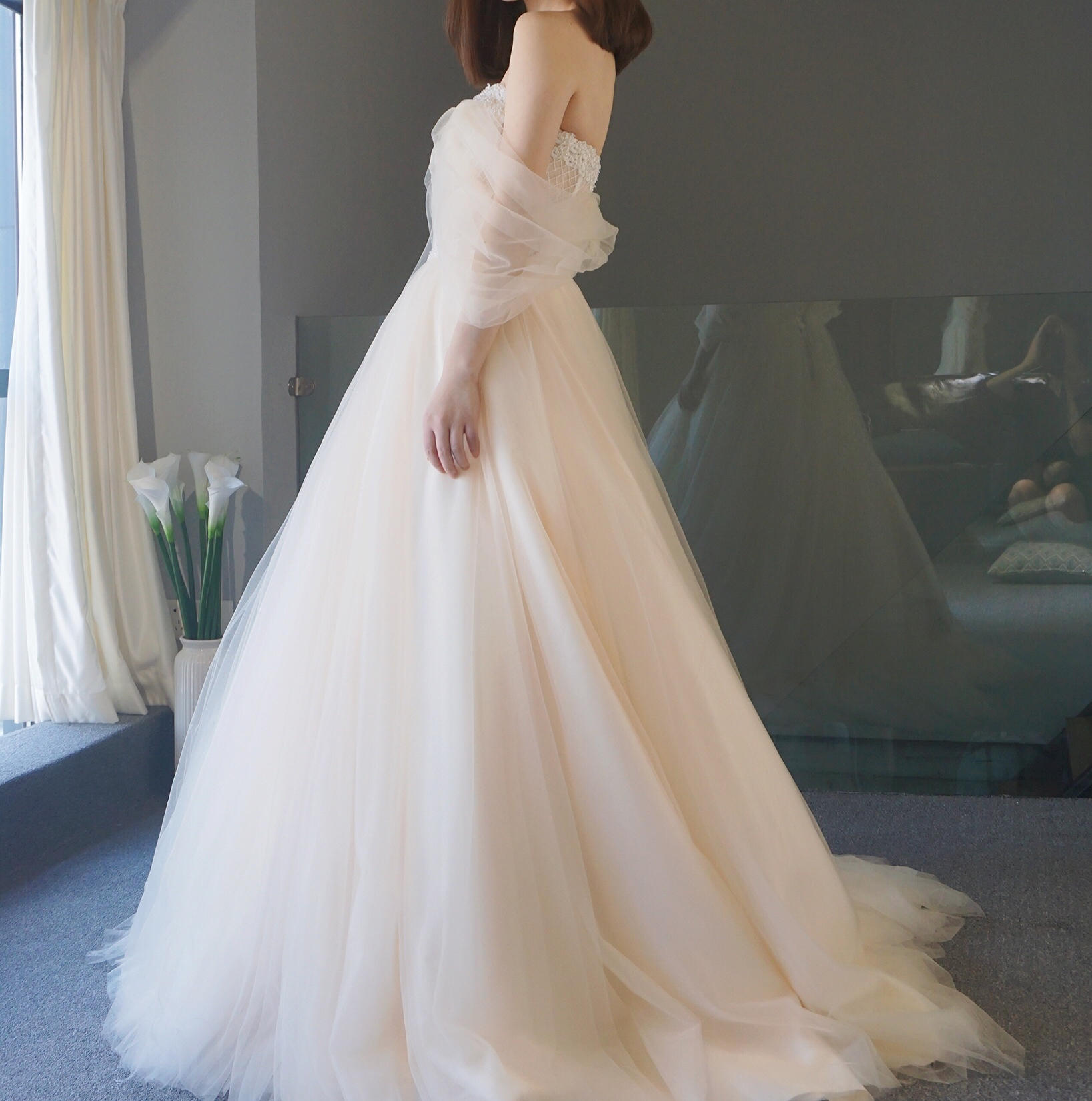 英式感橘粉色小仙女款出门纱