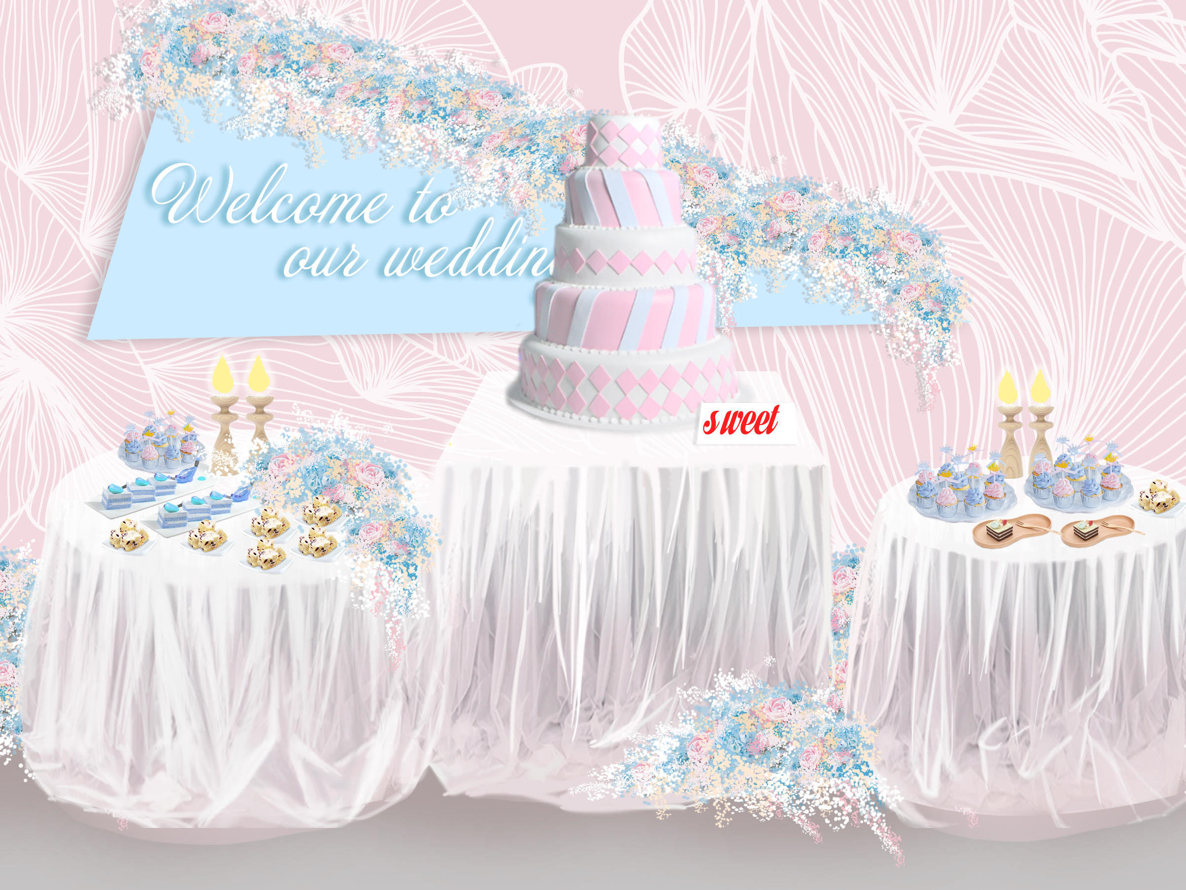 莫妮卡婚礼 粉蓝公主风梦幻系婚礼案例