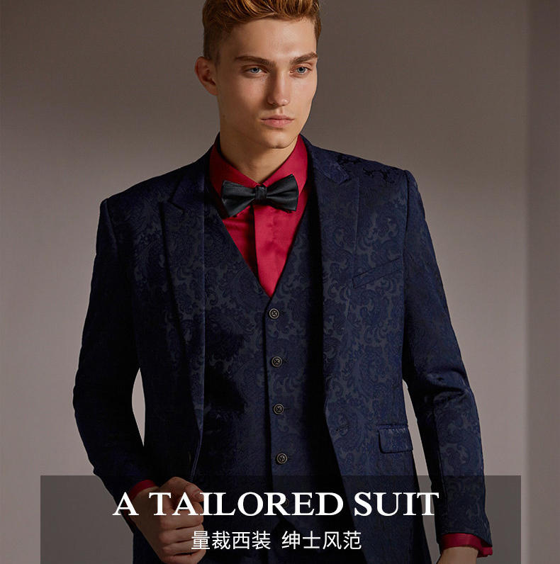 冬季新款 韩版修身+轻奢时尚+四件套新郎结婚礼服