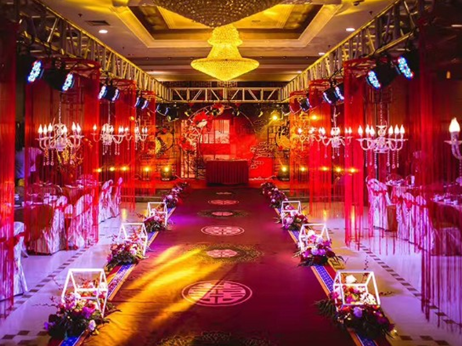 苏州一生一世婚礼-红色中式、三片龙门架灯光，纱笼