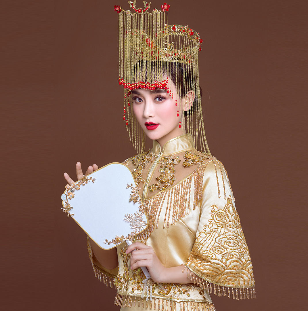 新款手工珠绣新中式双飘礼服