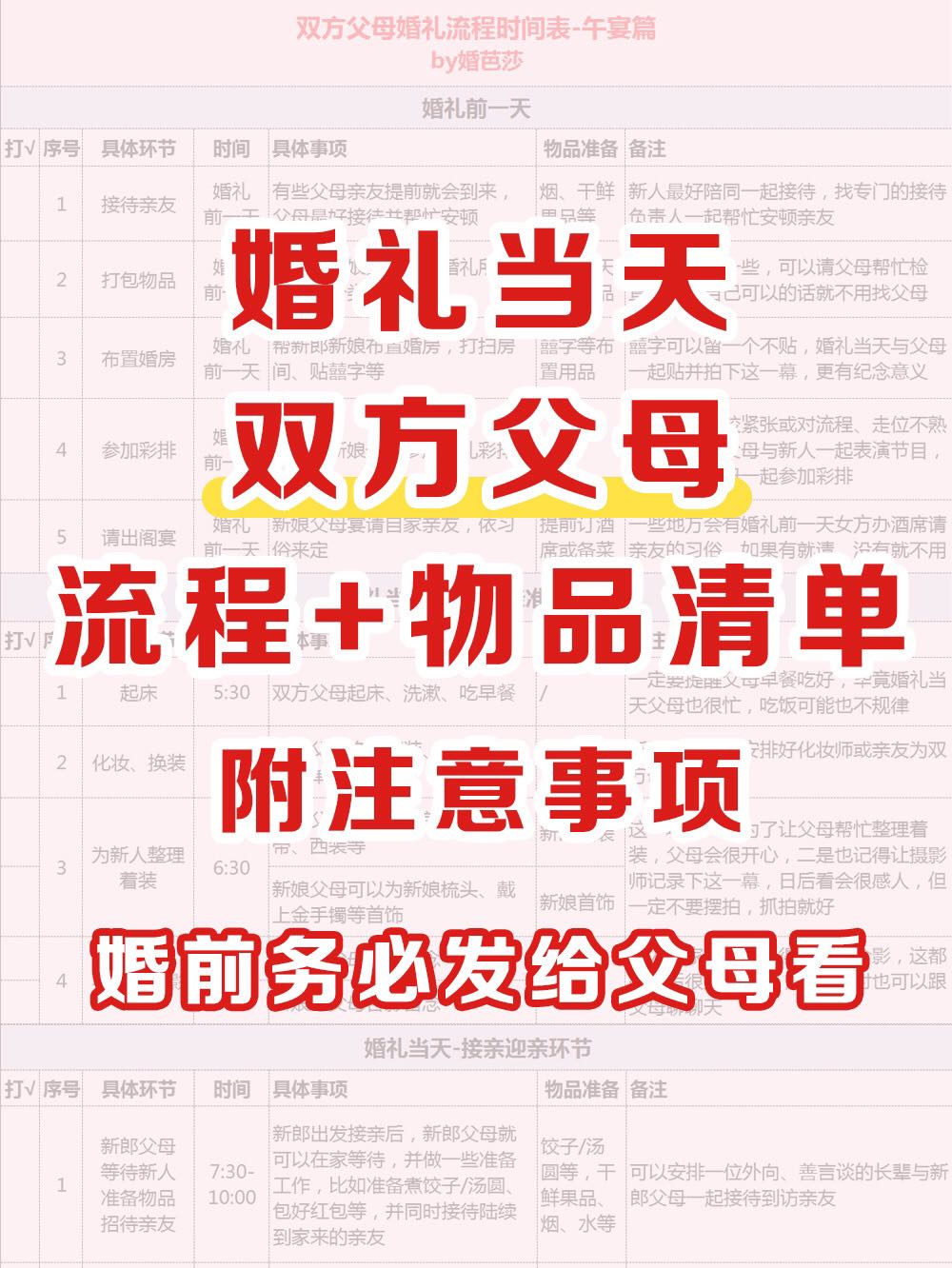 婚前必看，大婚当天父母流程表+所有物品清单