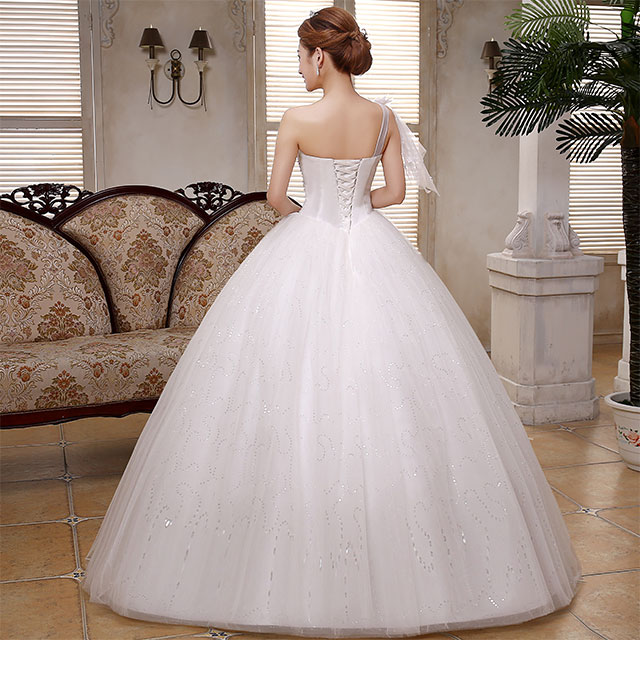 送三件套婚纱2016新款公主显瘦花朵镶钻新娘单肩齐地MK54