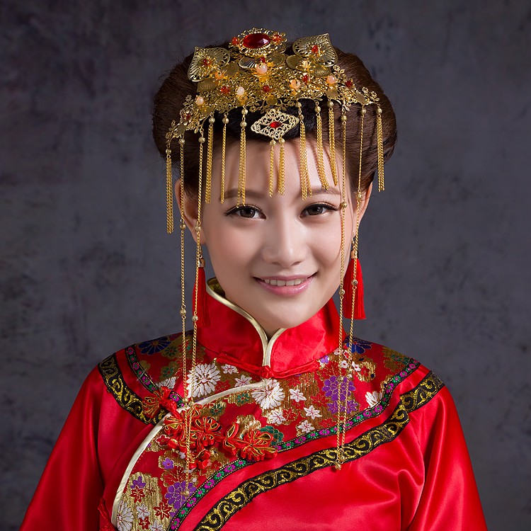 爱慕 龙凤褂配饰中式婚礼古装红色新娘凤冠头饰 旗袍秀禾服