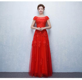 时尚修身显瘦新娘结婚长款敬酒服宴会红色晚礼服
