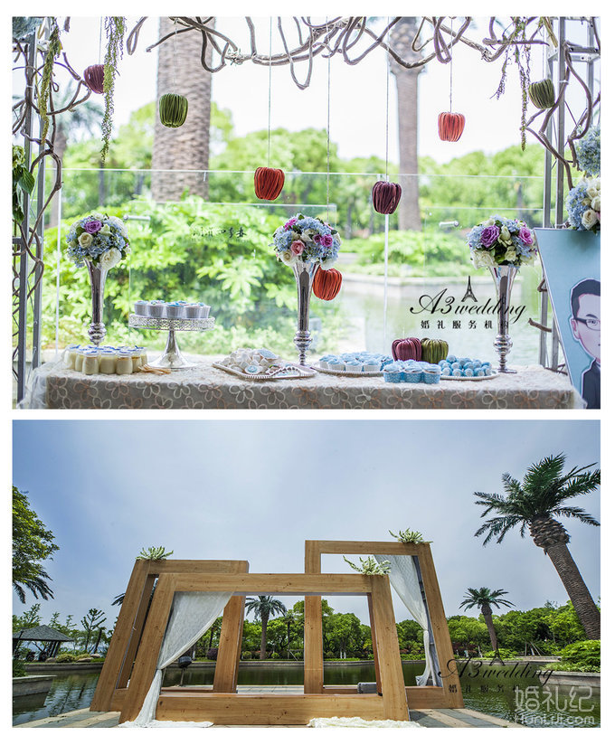 蓝色户外婚礼湖滨四季春