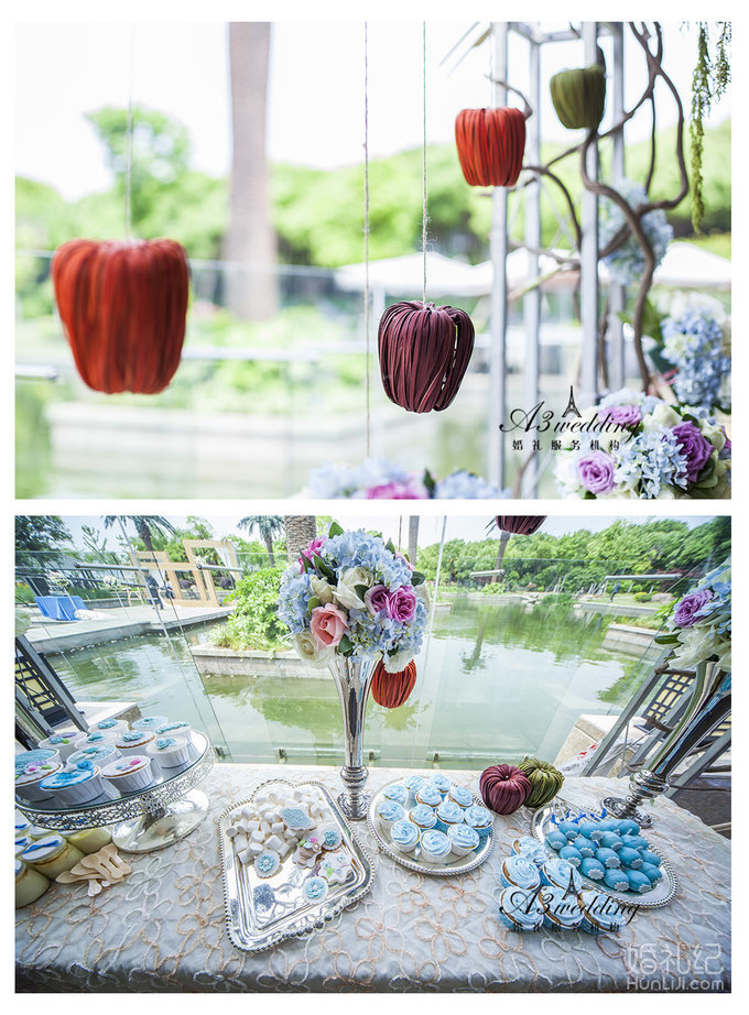 蓝色户外婚礼湖滨四季春