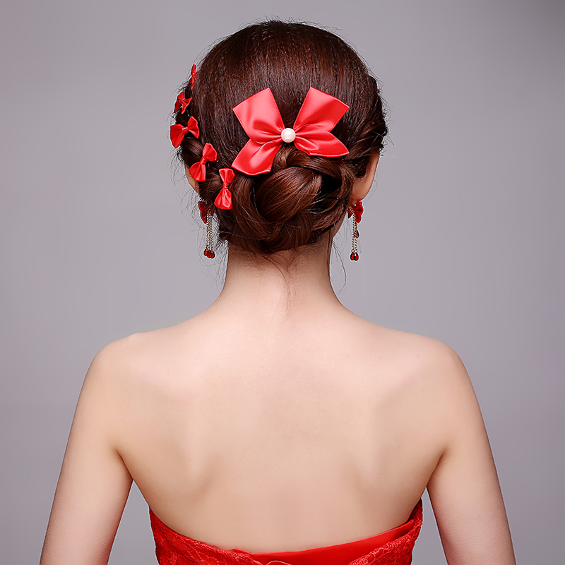 红色新娘古装发饰古代头饰流苏额饰结婚皇冠旗