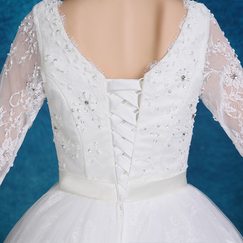 2016新款新娘蕾丝半袖绑带婚纱高腰孕妇婚纱礼服