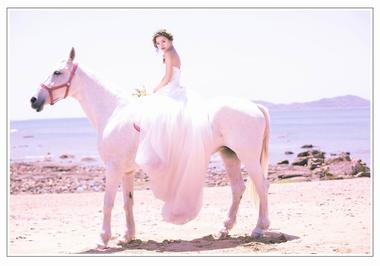 骑马婚纱摄影海边的骑士与公主