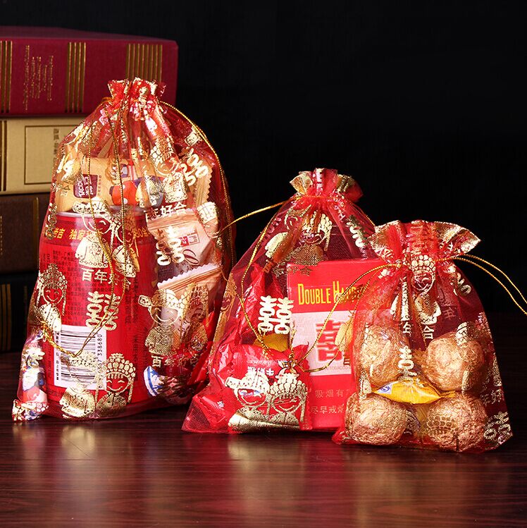 【满29元包邮】结婚纱袋中式喜糖袋子 创意金色手提喜糖袋