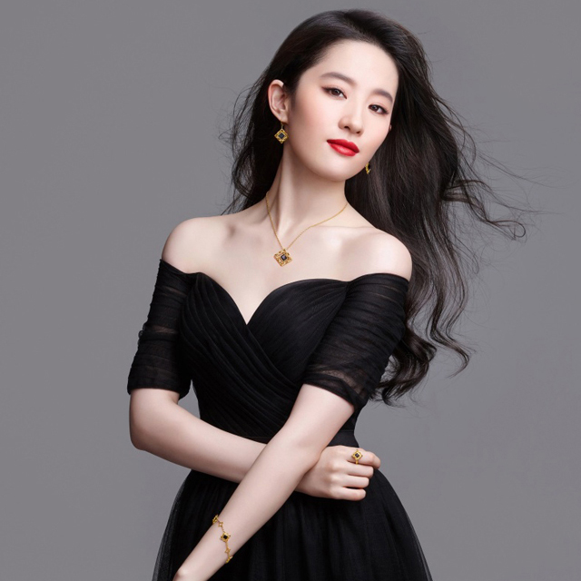劉亦菲明星同款黑色晚宴年會舞臺演出中長袖婚紗禮服