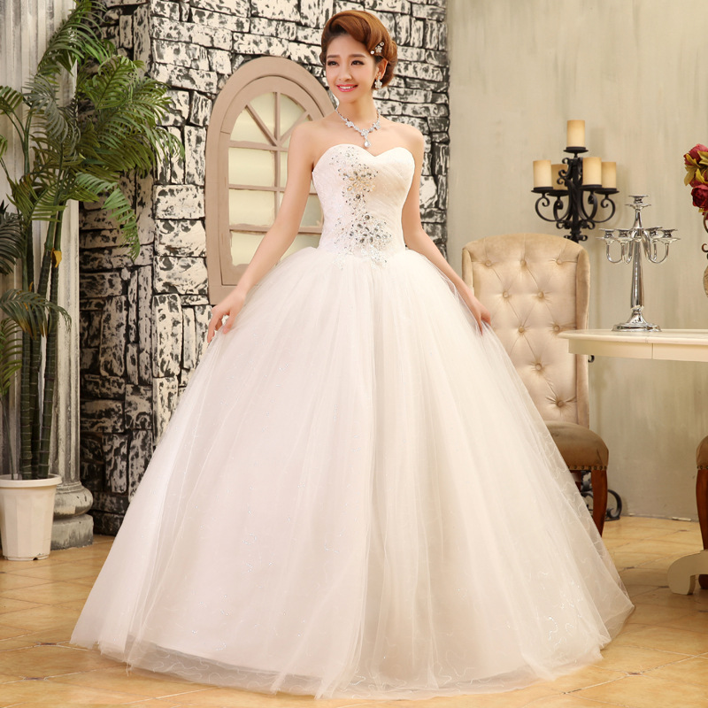 新款新娘禮服 韓版長款齊地婚紗 綁帶抹胸修身無袖婚紗禮服