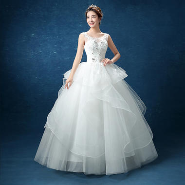 新款韩版公主双肩显瘦蓬蓬裙新娘婚纱结婚礼服裙MD91