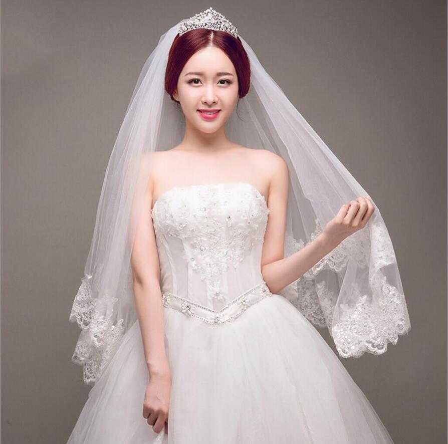【包邮】 双层蕾丝花边韩式新娘头纱