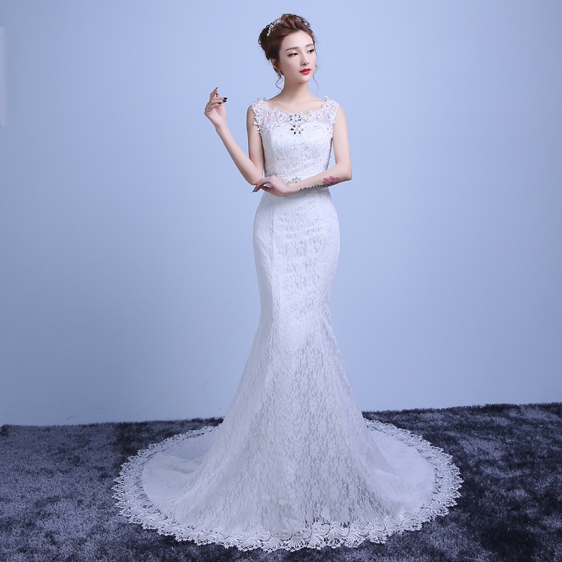 包郵 新款韓式魚尾小拖尾修身顯瘦新娘結婚禮服YL22