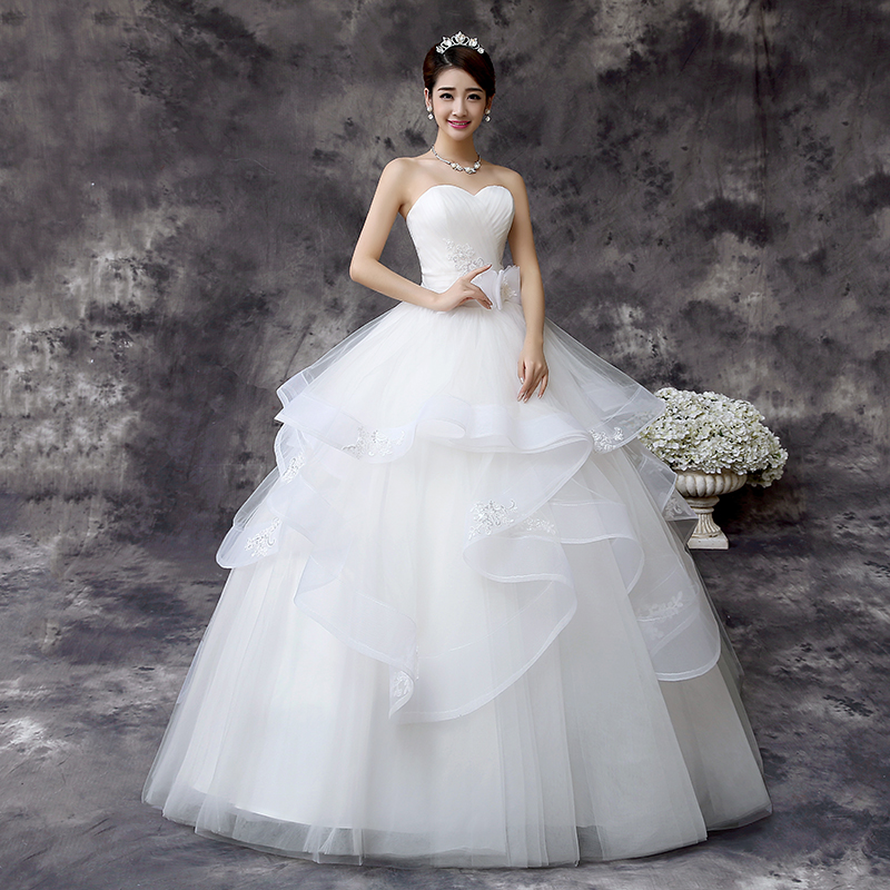 新款婚纱韩式抹胸时尚绑带显瘦结婚礼服