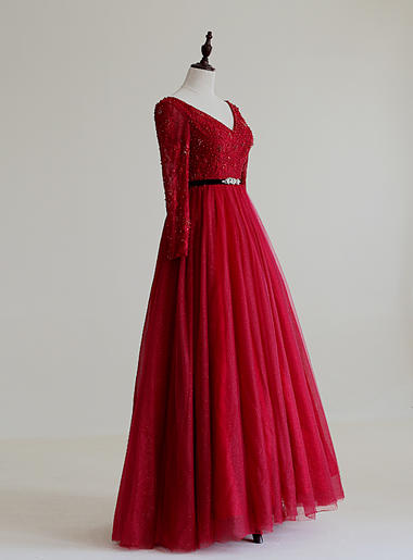 【帝安娜婚纱】红色长款齐地收腰礼服