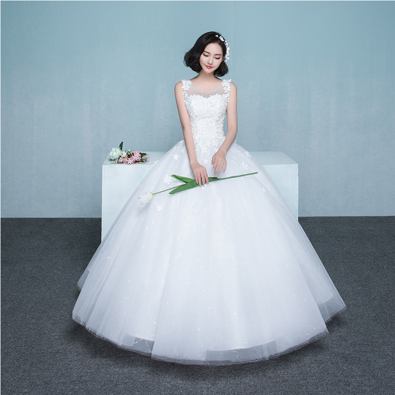 女神價??！新款韓式雙肩顯瘦花朵婚紗禮服齊地婚禮
