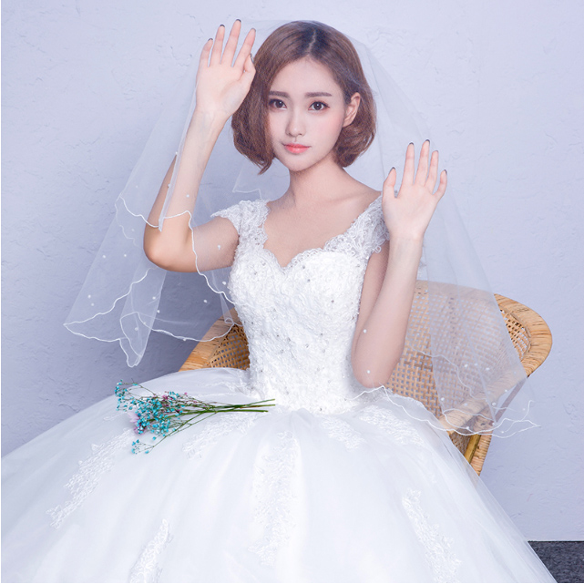 新款修身韩式新娘齐地婚纱礼服一字肩大码简约结婚婚纱