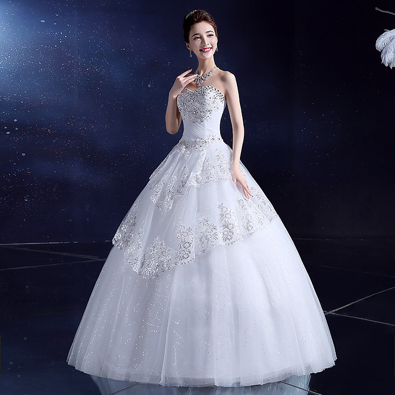 新款韩版新娘白色红色镶钻抹胸显瘦修身齐地K79