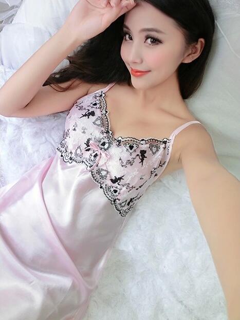 包邮女士仿真丝睡裙2017夏季薄款桑蚕丝吊带睡裙花边性感睡裙