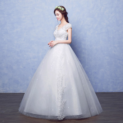 【送頭紗手套裙撐】新款韓式齊地修身高腰大碼顯瘦婚紗