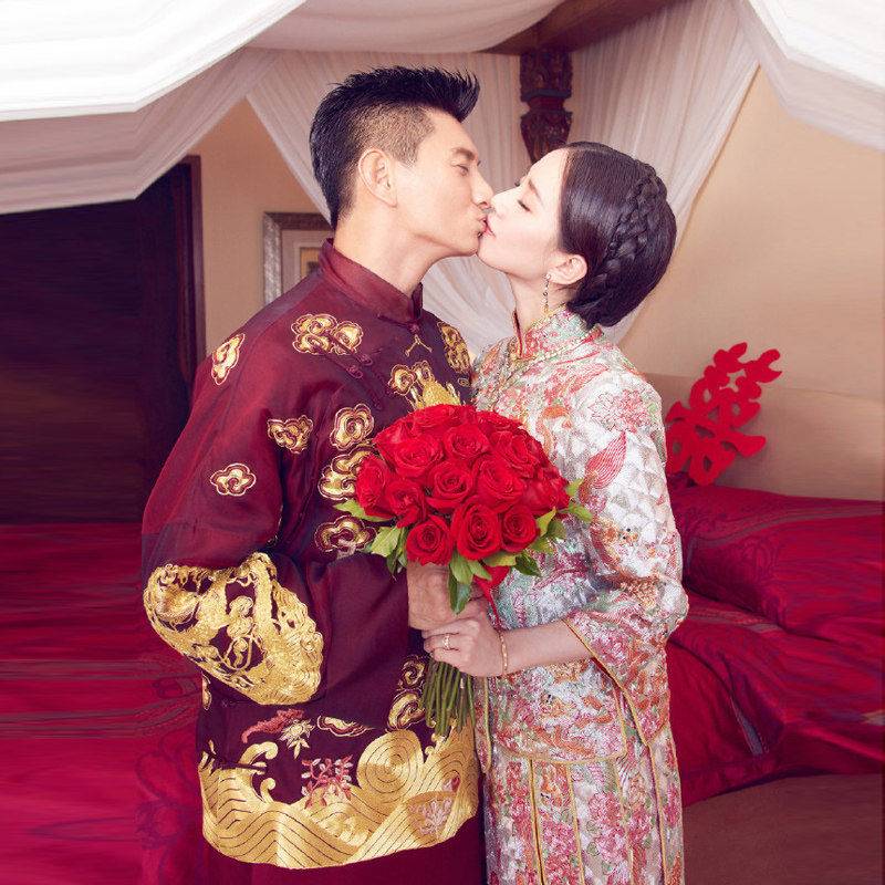 明星同款拍下减2017春新款秀禾服长款中式嫁衣新娘结婚龙凤褂