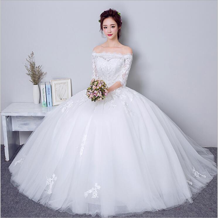 新娘婚纱礼服2017新款春季新娘装韩式公主一字肩蕾丝