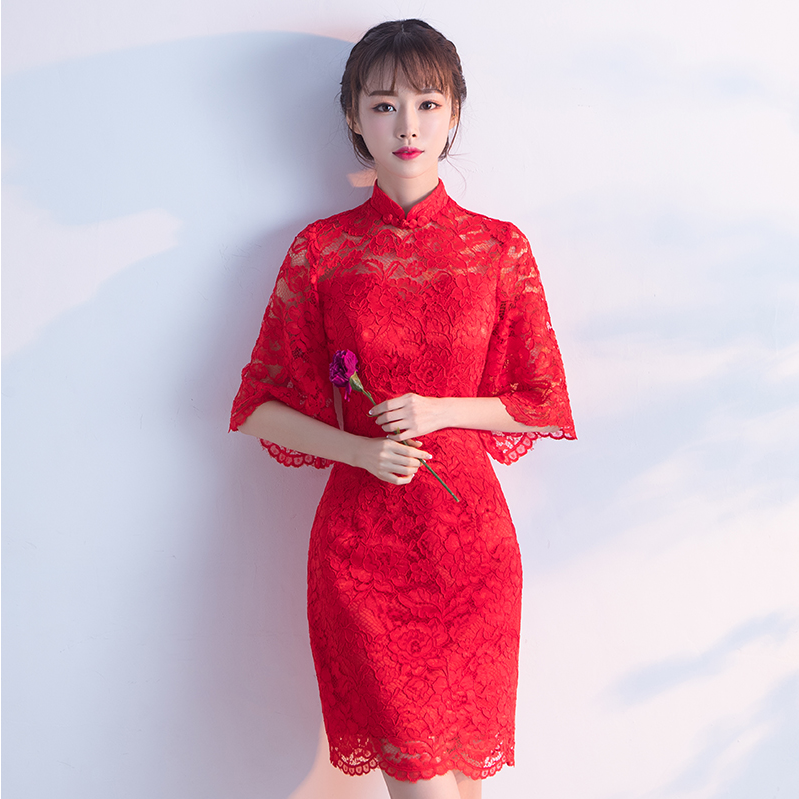 敬酒服新娘旗袍 新款夏季紅色時尚短款女中國風中式結婚