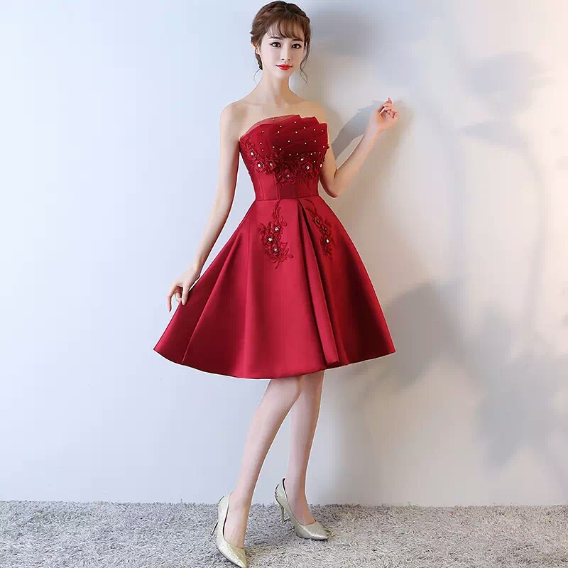 抹胸新娘敬酒服夏季短款红色时尚性感韩式结婚礼服女甜美