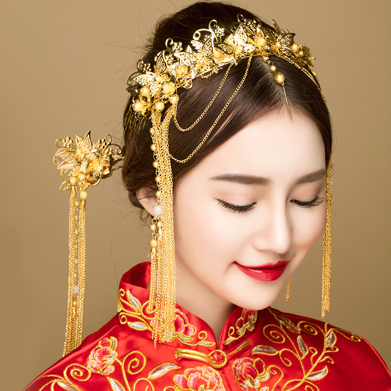 二只天鹅新娘头饰中式古装秀禾服龙凤褂配饰古典婚礼古风凤冠霞帔