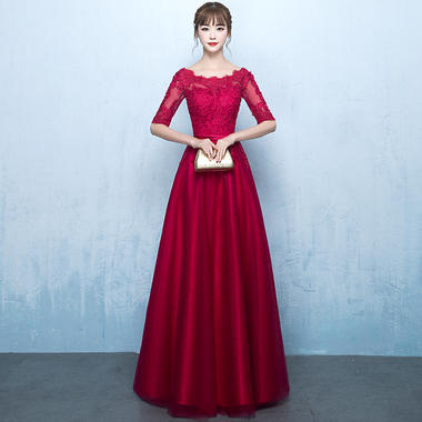 新娘敬酒服 新款秋冬季韩版长款修身显瘦中袖红色结婚