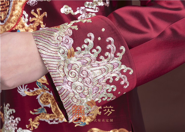 华芬中式嫁衣定制 男士中式婚礼服 长袍马褂 酒