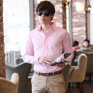 春夏季男士长袖衬衫韩版修身型免烫商务男式青年白色棉质衬衣