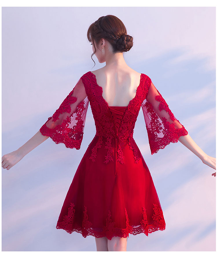 敬酒服新娘2018春季新款酒红色短款结婚晚礼