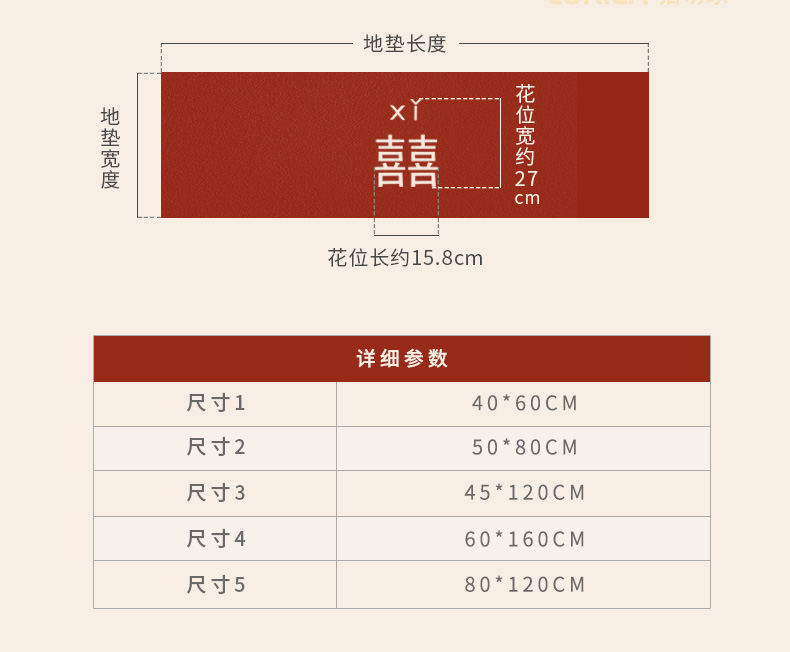 駱易家「歡喜」結(jié)婚床邊刺繡地毯臥室床頭喜字床邊毯喜慶紅色地墊