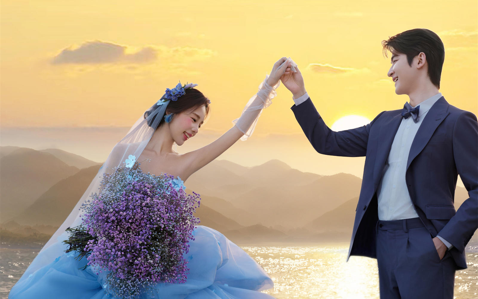 ??藍色花神婚紗照｜落日把浪漫封存在每一幀里??